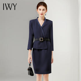 IWY/藏青色高端职业装女装连衣裙气质售楼部工作服女前台工装制服Q12301