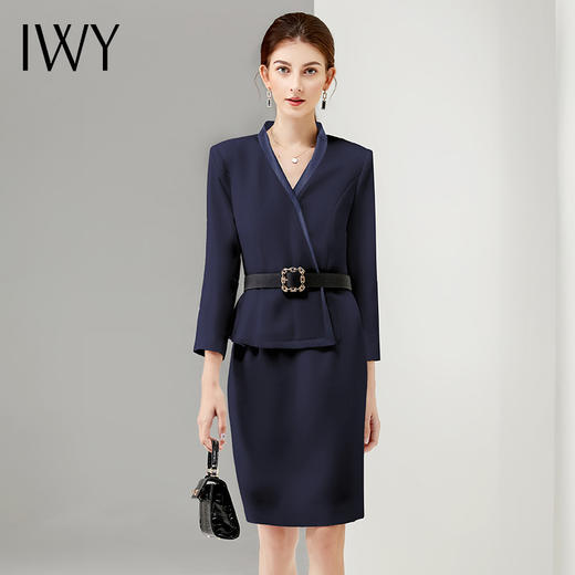 IWY/藏青色高端职业装女装连衣裙气质售楼部工作服女前台工装制服Q12301 商品图0