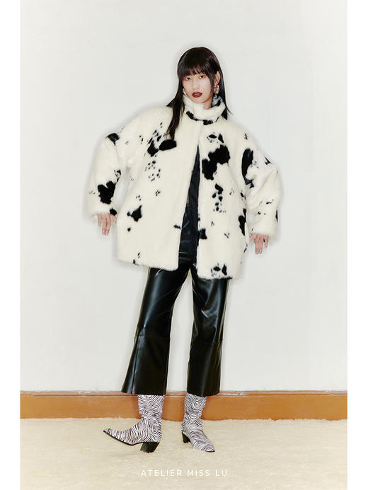 【雪地奶牛】环保皮草立领中长款外套大衣/220038 商品图1