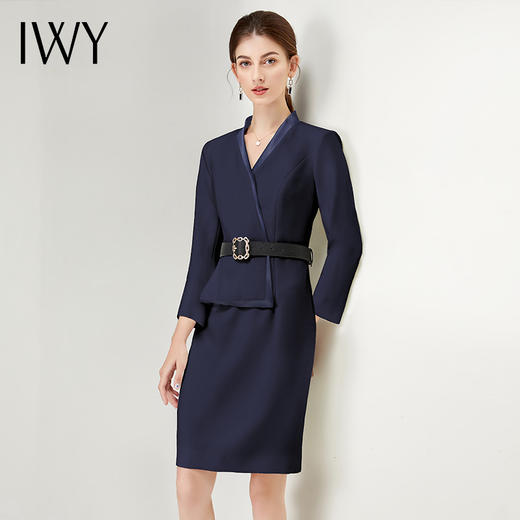 IWY/藏青色高端职业装女装连衣裙气质售楼部工作服女前台工装制服Q12301 商品图1