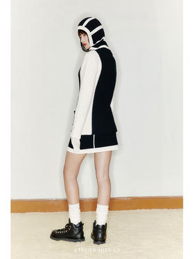 【白夜行】天然羊毛混织羊绒拼色造型外套/220042