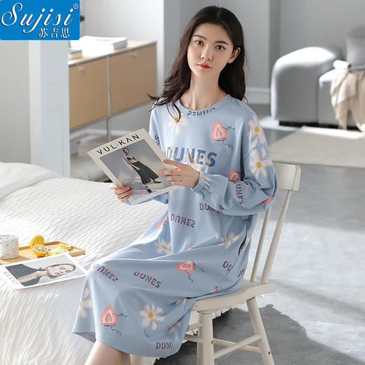 苏吉思秋季纯棉长袖睡裙 商品图0