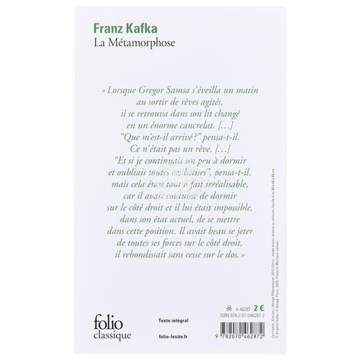 【中商原版】卡夫卡 变形计 法文原版 La metamorphose Franz Kafka 商品图1
