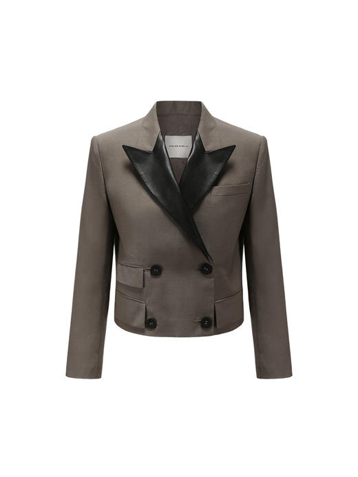 【烟熏沙漠】天然羊毛混织马海毛羊皮革拼接垫肩西装短外套220028 商品图4