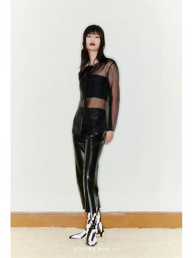 【琉璃夜】开襟拉链薄纱透肤上衣/220035