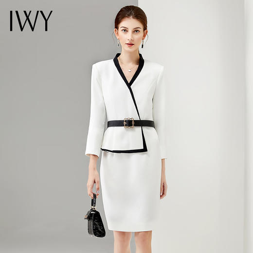 IWY/高端职业装连衣裙白色气质女神范前台美容师售楼部工作服套装Q12301 商品图0