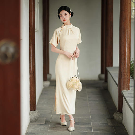 复古改良淑女长款花萝锻气质修身年轻旗袍连衣裙  XL830 商品图3