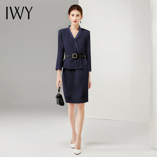 IWY/藏青色高端职业装女装连衣裙气质售楼部工作服女前台工装制服Q12301 商品图4