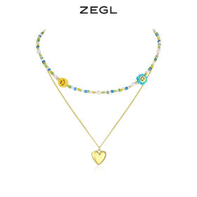 ZEGL彩色笑脸串珠项链女2022年新款潮人造珍珠叠戴微笑爱心锁骨链