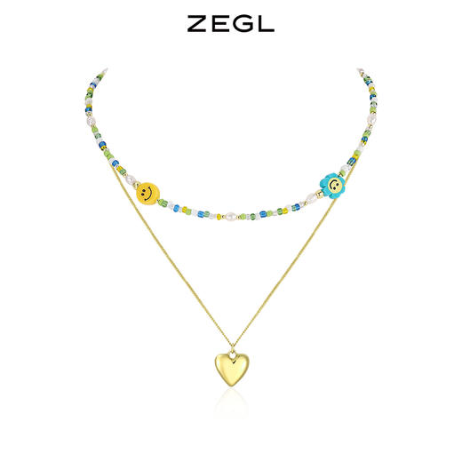 ZEGL彩色笑脸串珠项链女2022年新款潮人造珍珠叠戴微笑爱心锁骨链 商品图0
