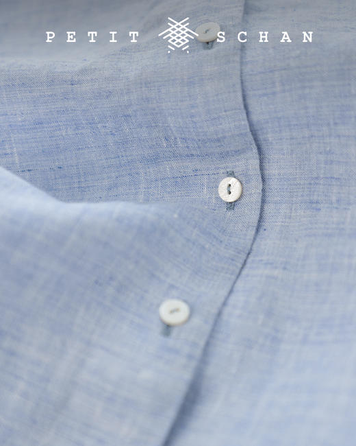 PETIT SCHAN小闪 CLO#100 moonlight 月光 法国进口色织亚麻青果领短袖衬衫 商品图7