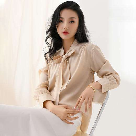 【鹿与安迪】春秋天丝飘带衬衣 5798 商品图0