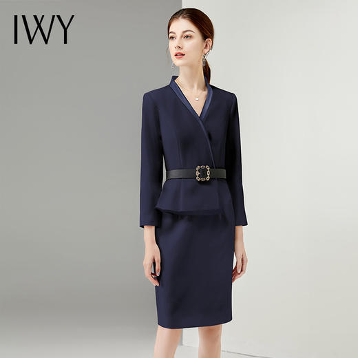 IWY/藏青色高端职业装女装连衣裙气质售楼部工作服女前台工装制服Q12301 商品图2