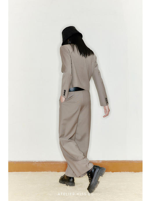 【千纸鹤】天然羊毛混织马海毛腰部拼接羊皮革高腰阔腿裤/2200019 商品图3