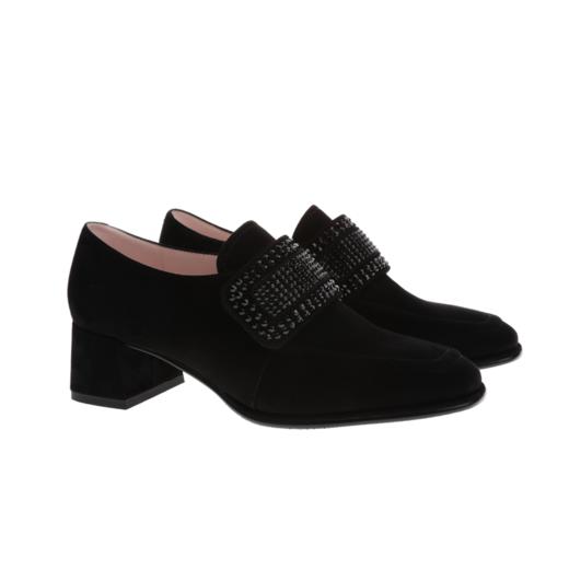 sheme真皮女鞋商务经典烫钻魔术贴深口鞋方头粗跟可定制 商品图5