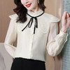 MZ80469新款时尚名媛气质娃娃领长袖荷叶边仿真丝衬衫 商品缩略图0