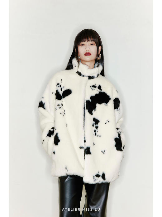 【雪地奶牛】环保皮草立领中长款外套大衣/220038 商品图3