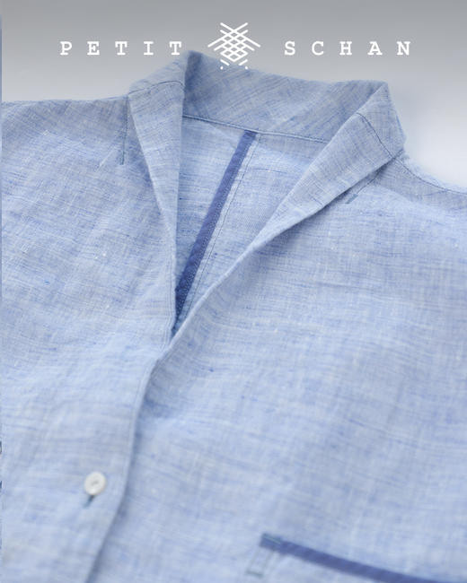 PETIT SCHAN小闪 CLO#100 moonlight 月光 法国进口色织亚麻青果领短袖衬衫 商品图9