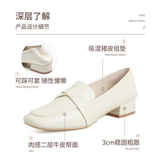 ZHR粗跟单鞋女2022年秋季新款英伦乐福鞋一脚蹬方头百搭女鞋 商品图9