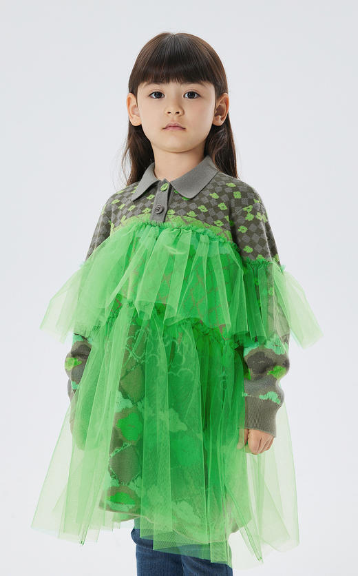 江南布衣童  22年秋款  透明薄纱棉质长袖毛衫连衣裙  1M8G11520 商品图3