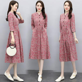 印花棉麻，修身时尚舒适连衣裙HR-XBLD13