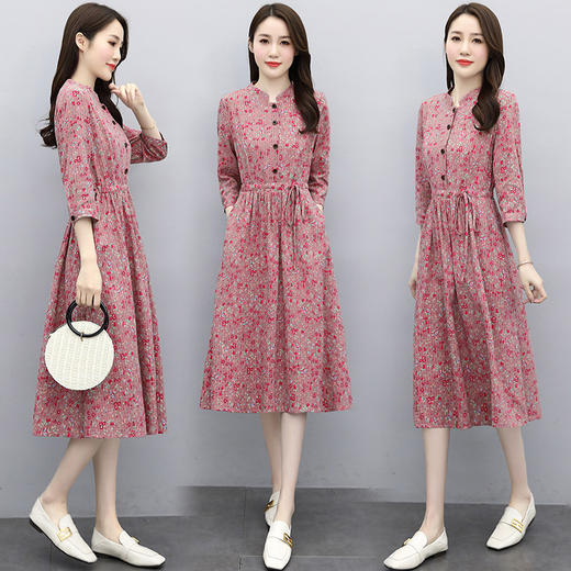 印花棉麻，修身时尚舒适连衣裙HR-XBLD13 商品图0