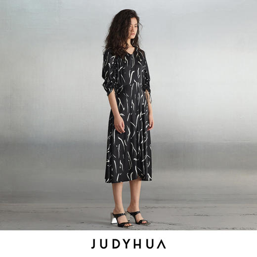 JUDYHUA 印染设计抽绳收腰连衣裙 商品图1