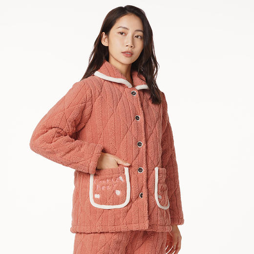 都市丽人生活家居女士加厚夹棉套装奥立绒夹棉加厚家居服长袖睡衣LH21J6 商品图1