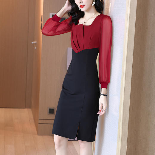 2022秋季新款优雅气质网纱袖拼接高档修身显瘦连衣裙包臀裙子XY-AS8755 商品图3