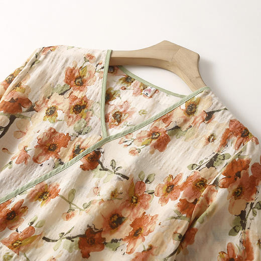 GYH  931复古棉麻连衣裙薄款大码=气质收腰碎花裙= 商品图3