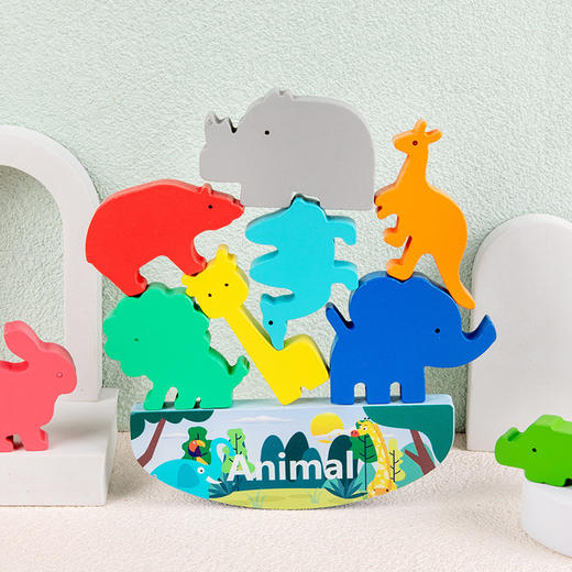 【早教动物积木 专注锻炼平衡色彩认知】儿童恐龙木质平衡拼装积木叠叠高平衡船叠叠乐早教益智玩具 商品图1