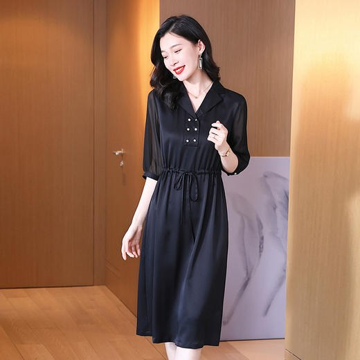 时尚品质，中袖西装领中长款显瘦气质桑蚕丝重磅真丝斜纹连衣裙KQN-242-15 商品图2