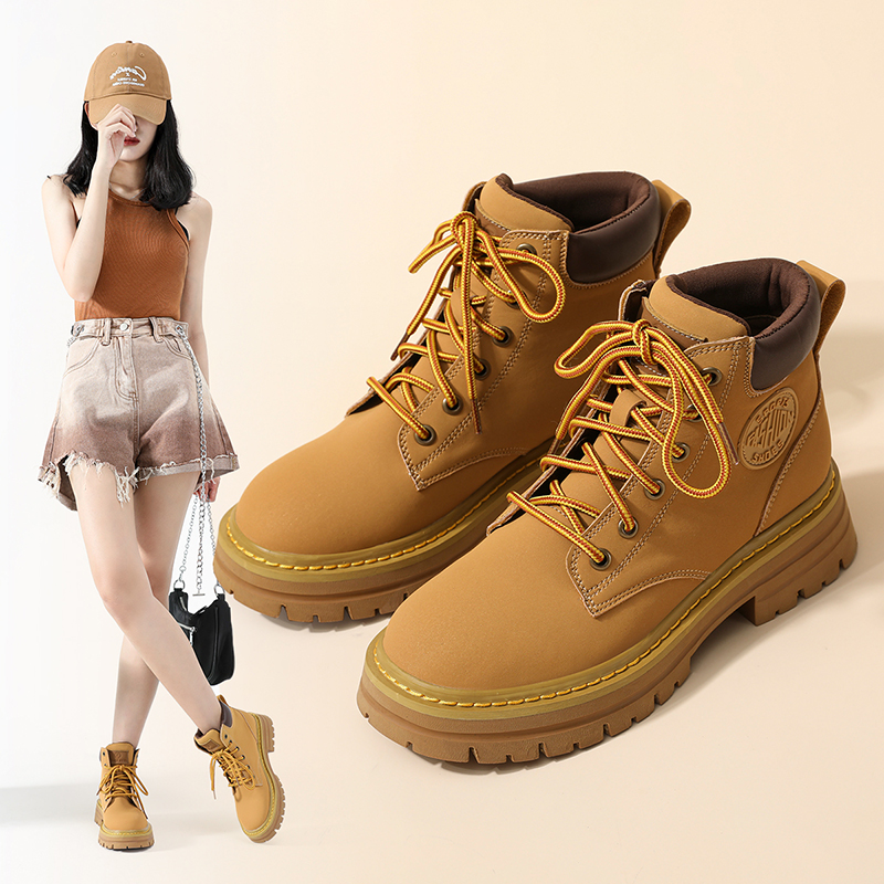 ZHR马丁靴女2024年秋冬新款英伦风厚底大黄靴复古休闲工装靴二层牛皮