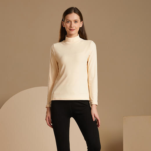 【米奈诗】2022秋冬款女士半高领打底衫百搭文艺双面磨毛5色可选 商品图3