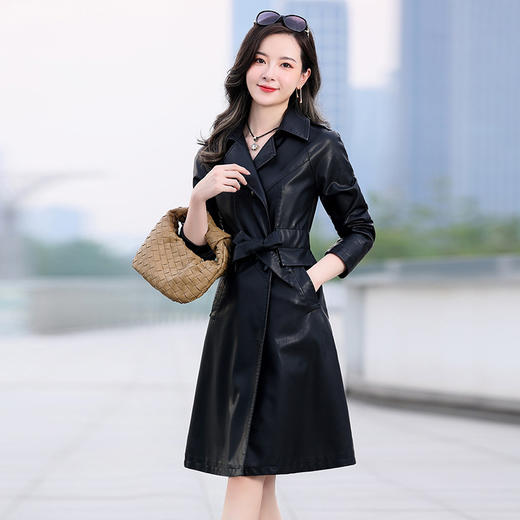 皮衣外套女中长款2022年秋季新款收腰休闲时尚百搭洋气爆款皮夹克 WW58179 商品图3