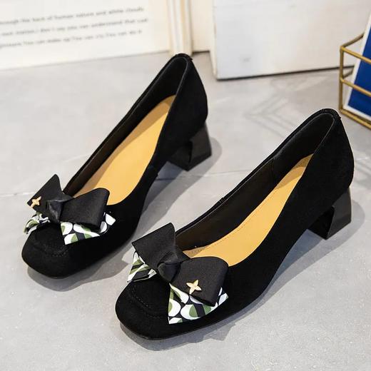 ZY6119气质方头粗跟蝴蝶结浅口大码单鞋 商品图3