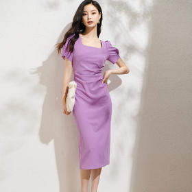 剩L/XL 芳外法式复古方领裙子2025夏季新款女收腰显瘦气质连衣裙