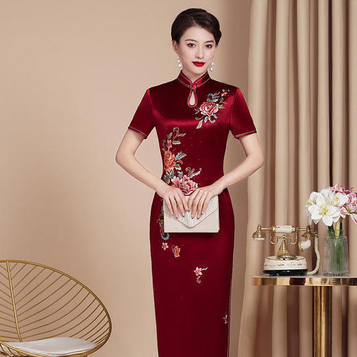 妈妈喜婆婆显年轻款改良修身旗袍，参加婚礼婚宴装WXGC2021031 商品图3