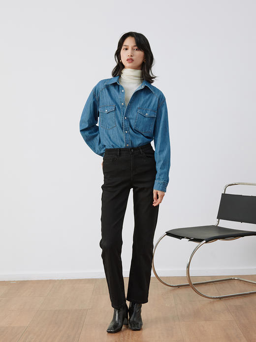 HeyDress法式复古牛仔衬衫女春季宽松经典蓝衬衣设计感小众上衣 商品图0