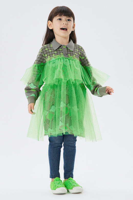 江南布衣童  22年秋款  透明薄纱棉质长袖毛衫连衣裙  1M8G11520 商品图0