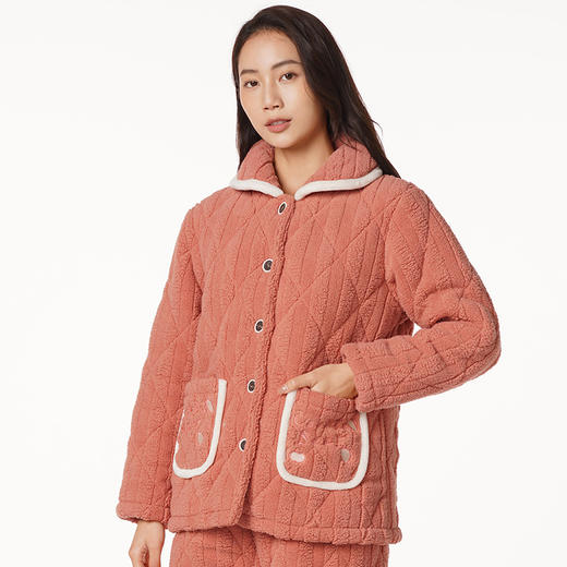 都市丽人生活家居女士加厚夹棉套装奥立绒夹棉加厚家居服长袖睡衣LH21J6 商品图0