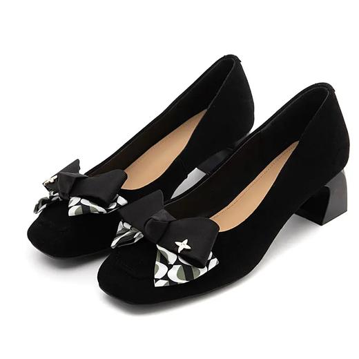 ZY6119气质方头粗跟蝴蝶结浅口大码单鞋 商品图5