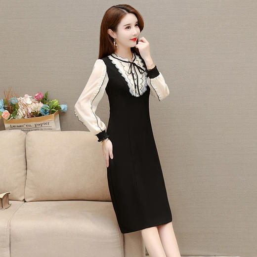 YWE EA218修身时尚A字裙木耳边拼接气质连衣裙 商品图1