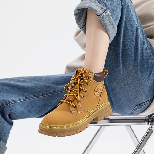 优选丨ZHR马丁靴女新款英伦风厚底大黄靴复古休闲工装靴 二层牛皮  商品图7
