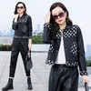 皮衣外套女2022秋季新款棋盘格拼色高级感时尚早秋流行显瘦上衣潮WW58099 商品缩略图0
