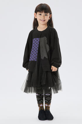 江南布衣童  22年秋款  短款开衫薄纱长袖连衣裙  1M8G12320