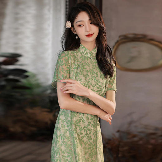 【冠玉】优雅修身，高档蕾丝面料修身旗袍XL-837 商品图3