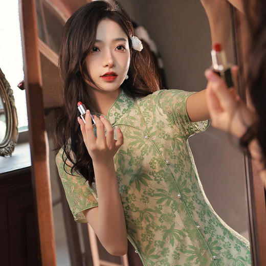 【冠玉】优雅修身，高档蕾丝面料修身旗袍XL-837 商品图5