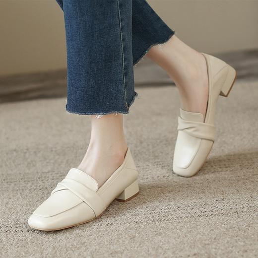 ZHR粗跟单鞋女2022年秋季新款英伦乐福鞋一脚蹬方头百搭女鞋 商品图7