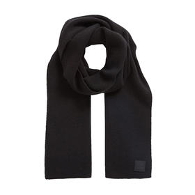 HUGO BOSS 雨果博斯秋冬男女同款黑色标牌羊毛混纺保暖丝巾围巾 50438867-001